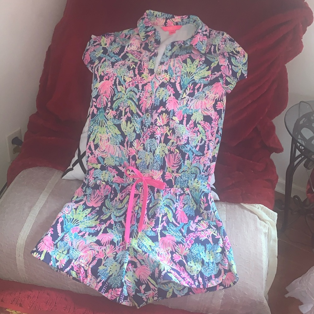 Lilly Pulitzer Jorgie Romper Oyster Bay Navy Seen and Herd, XS